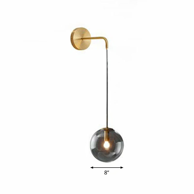 Glass Spherical Wall Sconce Light Simple Single Bulb Wall Hanging Lighting for Living Room Gold 8" Smoke Grey Clearhalo 'Cast Iron' 'Glass' 'Industrial' 'Modern wall lights' 'Modern' 'Tiffany' 'Traditional wall lights' 'Wall Lamps & Sconces' 'Wall Lights' Lighting' 2254345