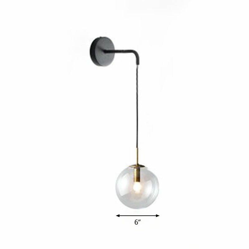 Glass Spherical Wall Sconce Light Simple Single Bulb Wall Hanging Lighting for Living Room Black 6" Clear Clearhalo 'Cast Iron' 'Glass' 'Industrial' 'Modern wall lights' 'Modern' 'Tiffany' 'Traditional wall lights' 'Wall Lamps & Sconces' 'Wall Lights' Lighting' 2254346