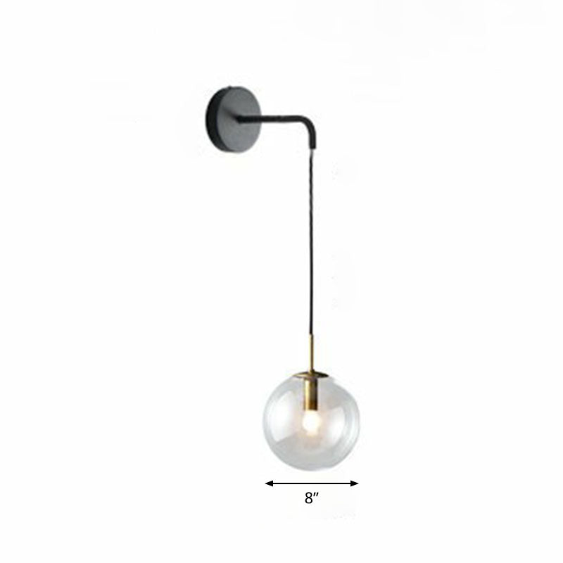 Glass Spherical Wall Sconce Light Simple Single Bulb Wall Hanging Lighting for Living Room Black 8" Clear Clearhalo 'Cast Iron' 'Glass' 'Industrial' 'Modern wall lights' 'Modern' 'Tiffany' 'Traditional wall lights' 'Wall Lamps & Sconces' 'Wall Lights' Lighting' 2254349