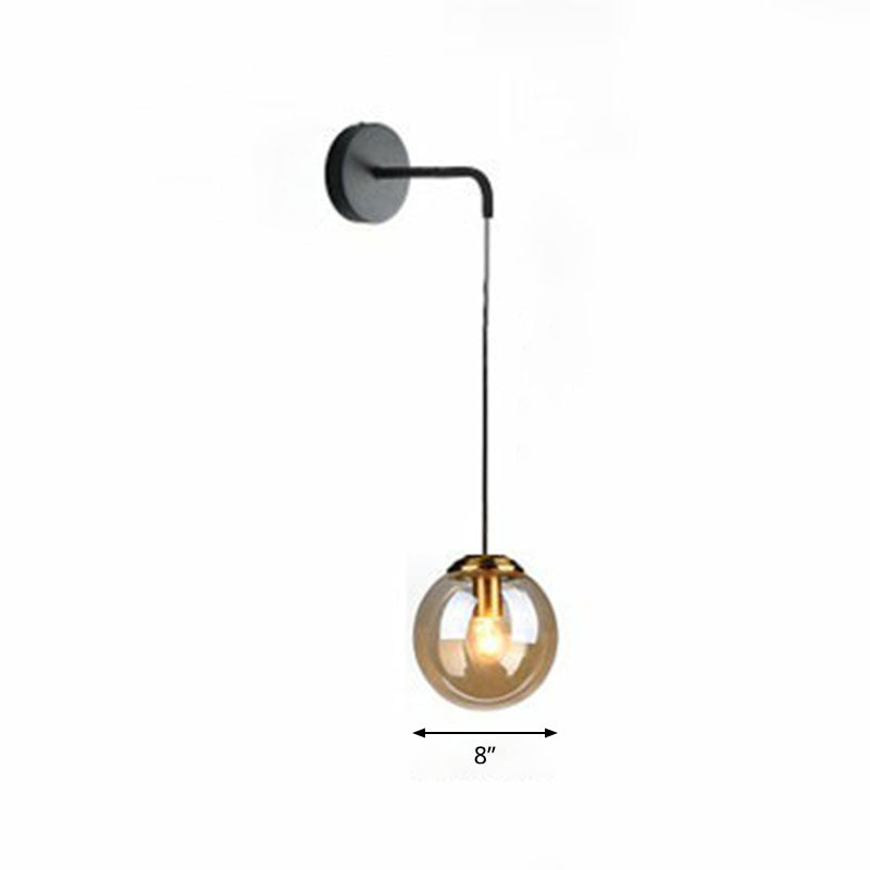 Glass Spherical Wall Sconce Light Simple Single Bulb Wall Hanging Lighting for Living Room Black 8" Amber Clearhalo 'Cast Iron' 'Glass' 'Industrial' 'Modern wall lights' 'Modern' 'Tiffany' 'Traditional wall lights' 'Wall Lamps & Sconces' 'Wall Lights' Lighting' 2254350
