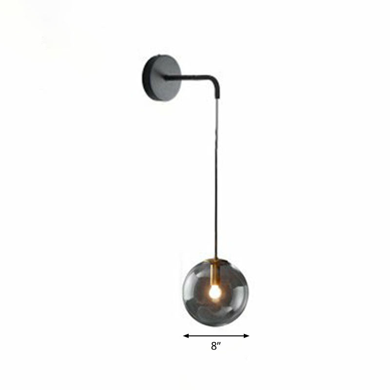 Glass Spherical Wall Sconce Light Simple Single Bulb Wall Hanging Lighting for Living Room Black 8" Smoke Grey Clearhalo 'Cast Iron' 'Glass' 'Industrial' 'Modern wall lights' 'Modern' 'Tiffany' 'Traditional wall lights' 'Wall Lamps & Sconces' 'Wall Lights' Lighting' 2254351