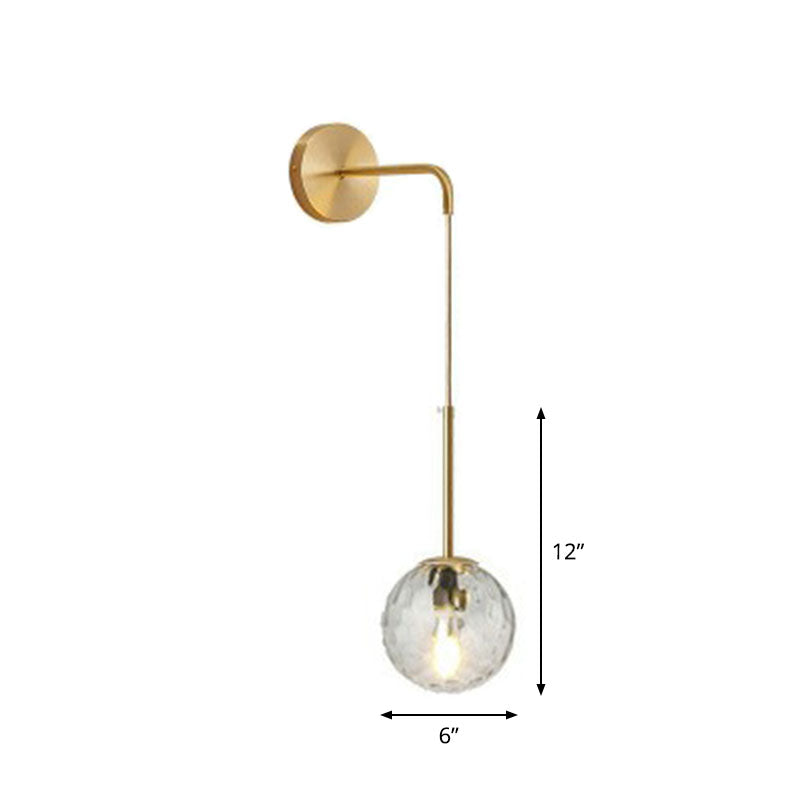 Postmodern Globe Wall Mounted Lamp Glass 1-Light Bedroom Wall Hanging Light Fixture Gold Clear A Clearhalo 'Cast Iron' 'Glass' 'Industrial' 'Modern wall lights' 'Modern' 'Tiffany' 'Traditional wall lights' 'Wall Lamps & Sconces' 'Wall Lights' Lighting' 2254358
