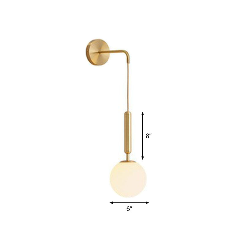 Postmodern Globe Wall Mounted Lamp Glass 1-Light Bedroom Wall Hanging Light Fixture Gold White B Clearhalo 'Cast Iron' 'Glass' 'Industrial' 'Modern wall lights' 'Modern' 'Tiffany' 'Traditional wall lights' 'Wall Lamps & Sconces' 'Wall Lights' Lighting' 2254359