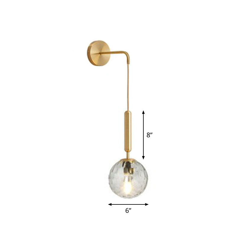 Postmodern Globe Wall Mounted Lamp Glass 1-Light Bedroom Wall Hanging Light Fixture Gold Clear B Clearhalo 'Cast Iron' 'Glass' 'Industrial' 'Modern wall lights' 'Modern' 'Tiffany' 'Traditional wall lights' 'Wall Lamps & Sconces' 'Wall Lights' Lighting' 2254360