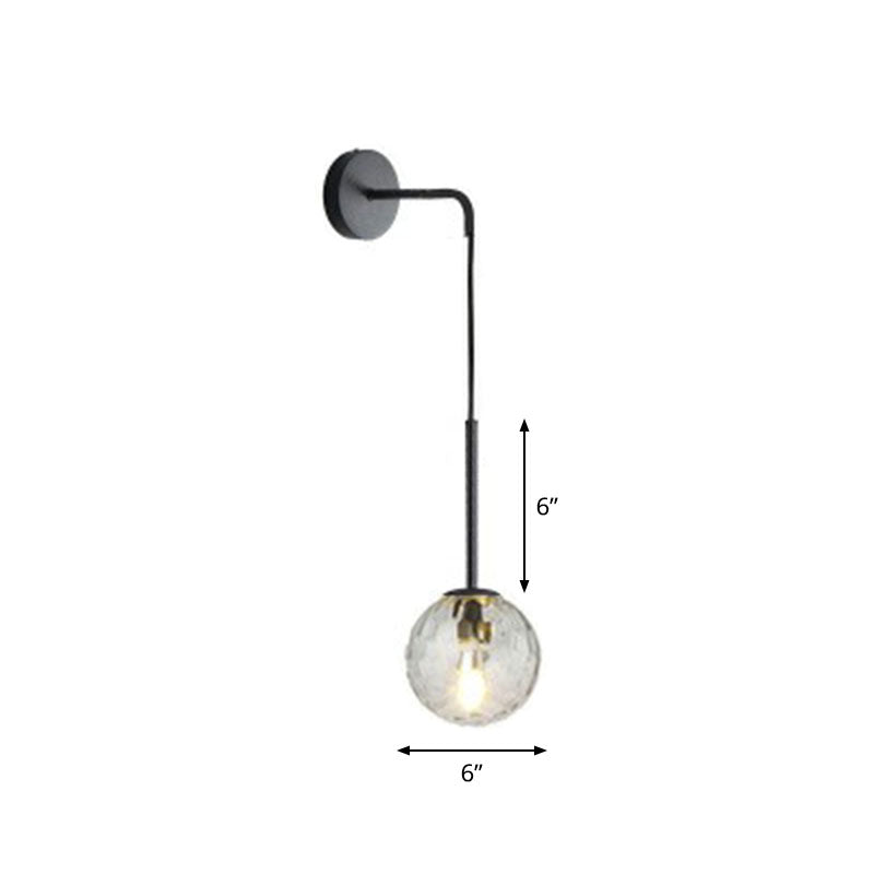 Postmodern Globe Wall Mounted Lamp Glass 1-Light Bedroom Wall Hanging Light Fixture Black Clear A Clearhalo 'Cast Iron' 'Glass' 'Industrial' 'Modern wall lights' 'Modern' 'Tiffany' 'Traditional wall lights' 'Wall Lamps & Sconces' 'Wall Lights' Lighting' 2254362