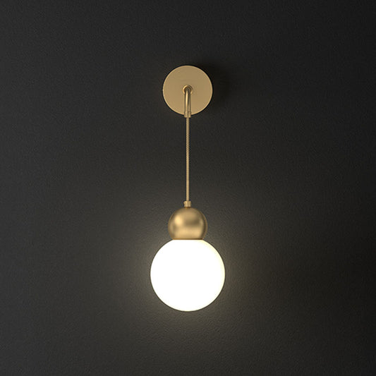Orb Shaped Wall Lamp Simplicity Milky Glass 1 Head Gold Sconce Light with Hanging Cord Gold 6" Clearhalo 'Cast Iron' 'Glass' 'Industrial' 'Modern wall lights' 'Modern' 'Tiffany' 'Traditional wall lights' 'Wall Lamps & Sconces' 'Wall Lights' Lighting' 2254373