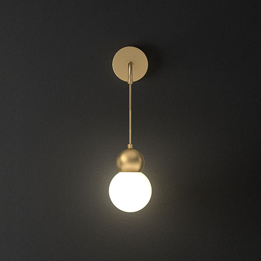 Orb Shaped Wall Lamp Simplicity Milky Glass 1 Head Gold Sconce Light with Hanging Cord Gold 5" Clearhalo 'Cast Iron' 'Glass' 'Industrial' 'Modern wall lights' 'Modern' 'Tiffany' 'Traditional wall lights' 'Wall Lamps & Sconces' 'Wall Lights' Lighting' 2254374