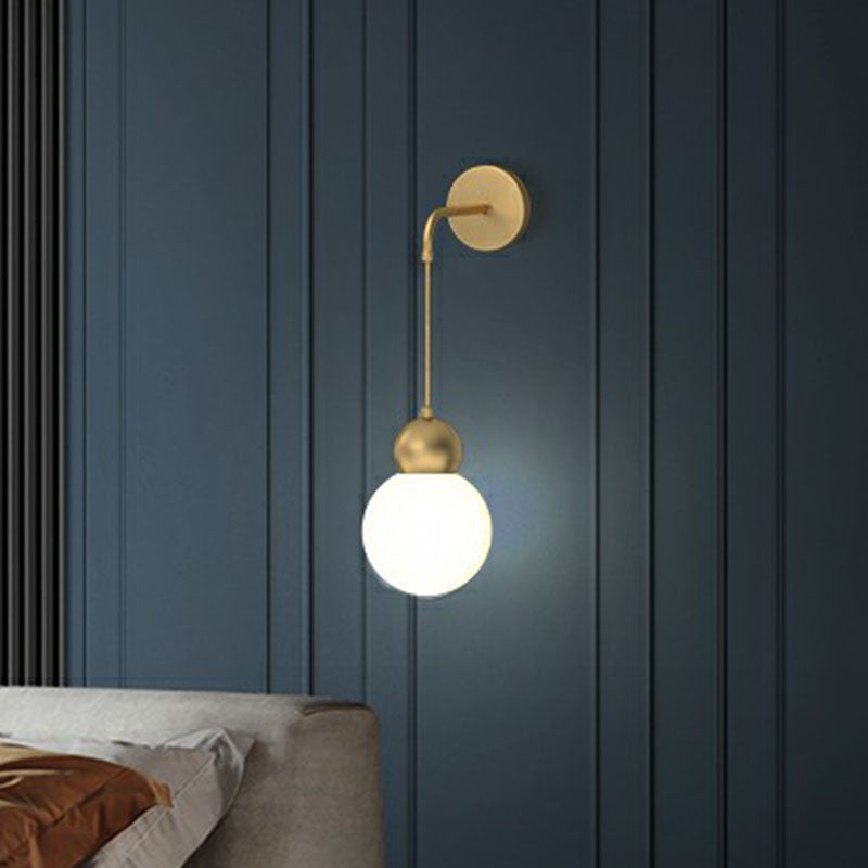 Orb Shaped Wall Lamp Simplicity Milky Glass 1 Head Gold Sconce Light with Hanging Cord Clearhalo 'Cast Iron' 'Glass' 'Industrial' 'Modern wall lights' 'Modern' 'Tiffany' 'Traditional wall lights' 'Wall Lamps & Sconces' 'Wall Lights' Lighting' 2254377