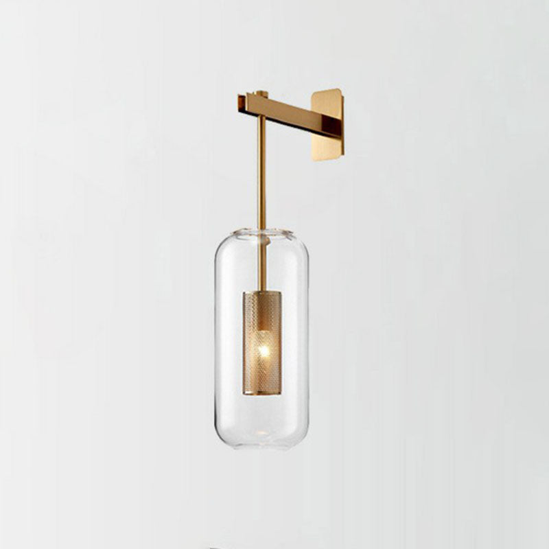 Transparent Glass Capsule Sconce Lighting Simple 1-Light Wall Mount Light with Wire Mesh Guard Inside Clearhalo 'Cast Iron' 'Glass' 'Industrial' 'Modern wall lights' 'Modern' 'Tiffany' 'Traditional wall lights' 'Wall Lamps & Sconces' 'Wall Lights' Lighting' 2254380
