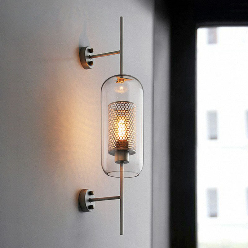 Metal Mesh Screen Wall Light Sconce Minimalist 1-Head Wall Mount Lamp with Clear Glass Shade Clearhalo 'Cast Iron' 'Glass' 'Industrial' 'Modern wall lights' 'Modern' 'Tiffany' 'Traditional wall lights' 'Wall Lamps & Sconces' 'Wall Lights' Lighting' 2254384
