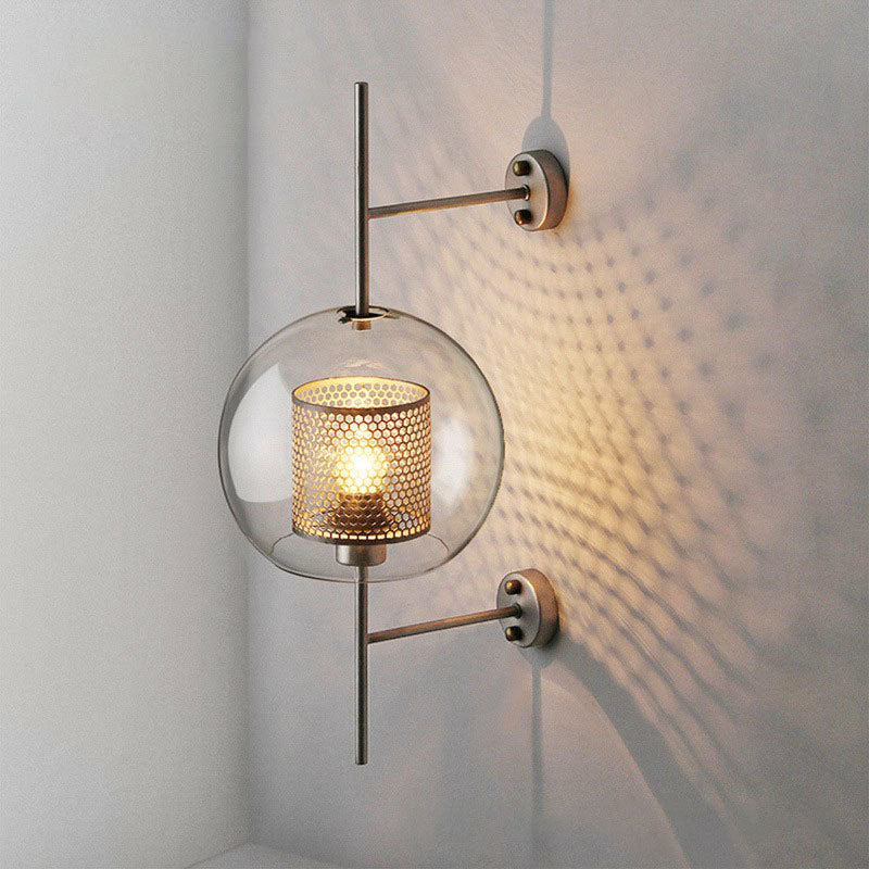 Metal Mesh Screen Wall Light Sconce Minimalist 1-Head Wall Mount Lamp with Clear Glass Shade Clearhalo 'Cast Iron' 'Glass' 'Industrial' 'Modern wall lights' 'Modern' 'Tiffany' 'Traditional wall lights' 'Wall Lamps & Sconces' 'Wall Lights' Lighting' 2254385