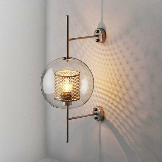Metal Mesh Screen Wall Light Sconce Minimalist 1-Head Wall Mount Lamp with Clear Glass Shade Clearhalo 'Cast Iron' 'Glass' 'Industrial' 'Modern wall lights' 'Modern' 'Tiffany' 'Traditional wall lights' 'Wall Lamps & Sconces' 'Wall Lights' Lighting' 2254385