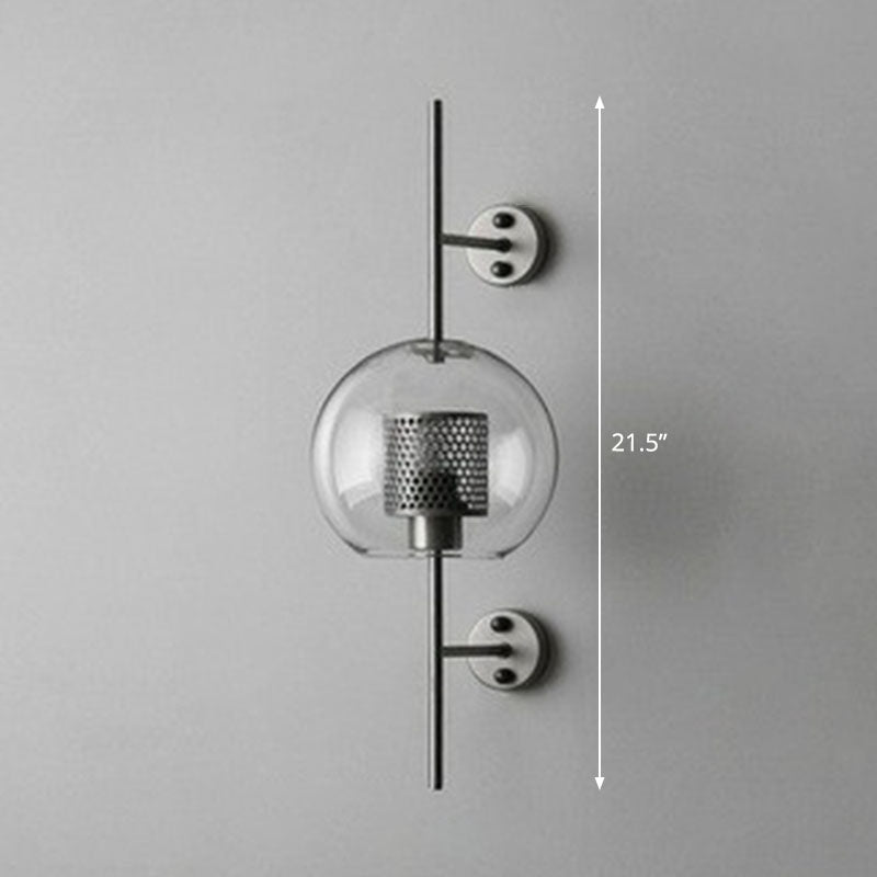 Metal Mesh Screen Wall Light Sconce Minimalist 1-Head Wall Mount Lamp with Clear Glass Shade Silver Globe Clearhalo 'Cast Iron' 'Glass' 'Industrial' 'Modern wall lights' 'Modern' 'Tiffany' 'Traditional wall lights' 'Wall Lamps & Sconces' 'Wall Lights' Lighting' 2254386