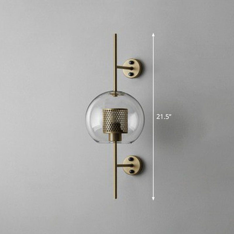 Metal Mesh Screen Wall Light Sconce Minimalist 1-Head Wall Mount Lamp with Clear Glass Shade Bronze Globe Clearhalo 'Cast Iron' 'Glass' 'Industrial' 'Modern wall lights' 'Modern' 'Tiffany' 'Traditional wall lights' 'Wall Lamps & Sconces' 'Wall Lights' Lighting' 2254387