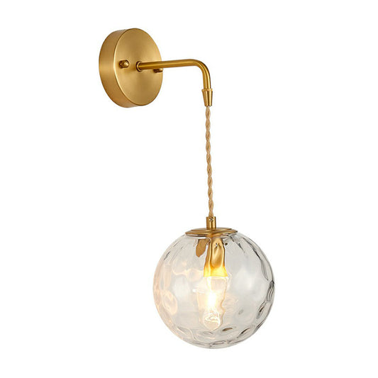 Minimalist Single-Bulb Wall Light Fixture Gold Ball Sconce with Hammered Glass Shade Gold B Clearhalo 'Cast Iron' 'Glass' 'Industrial' 'Modern wall lights' 'Modern' 'Tiffany' 'Traditional wall lights' 'Wall Lamps & Sconces' 'Wall Lights' Lighting' 2254397