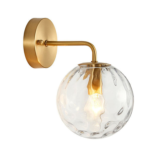 Minimalist Single-Bulb Wall Light Fixture Gold Ball Sconce with Hammered Glass Shade Gold A Clearhalo 'Cast Iron' 'Glass' 'Industrial' 'Modern wall lights' 'Modern' 'Tiffany' 'Traditional wall lights' 'Wall Lamps & Sconces' 'Wall Lights' Lighting' 2254398
