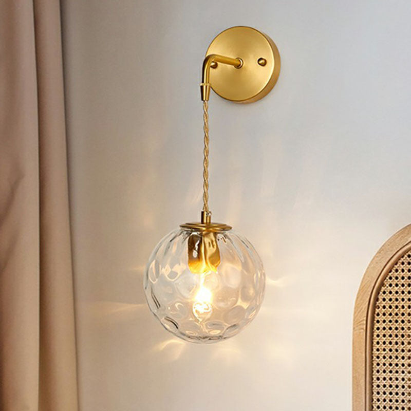Minimalist Single-Bulb Wall Light Fixture Gold Ball Sconce with Hammered Glass Shade Clearhalo 'Cast Iron' 'Glass' 'Industrial' 'Modern wall lights' 'Modern' 'Tiffany' 'Traditional wall lights' 'Wall Lamps & Sconces' 'Wall Lights' Lighting' 2254399