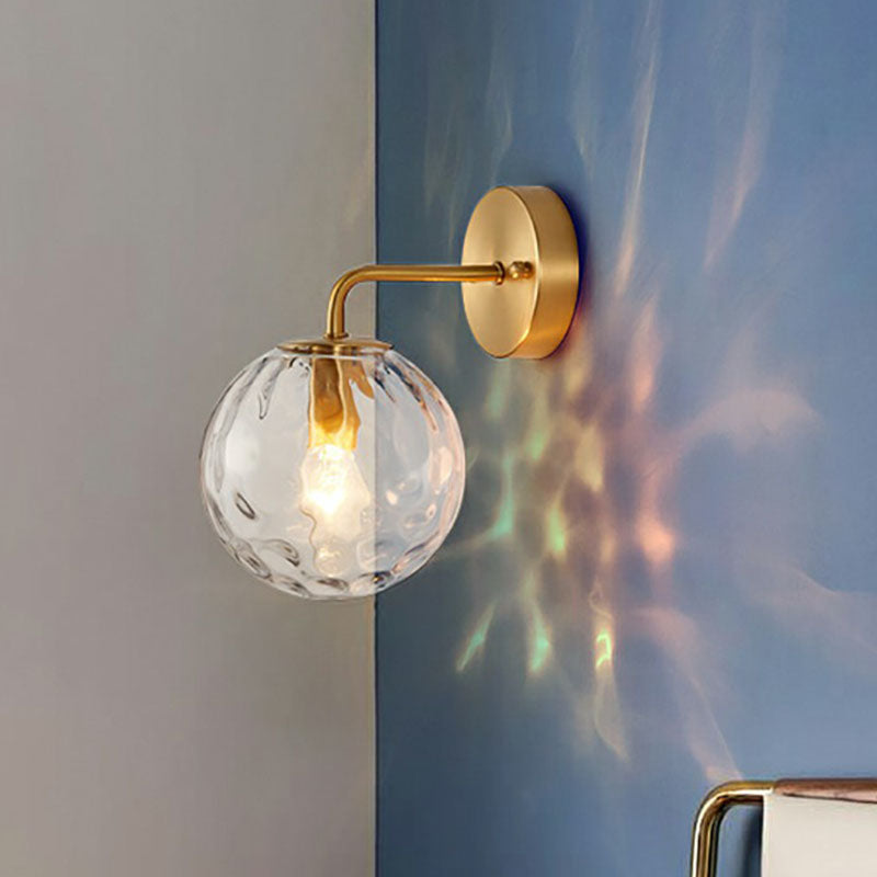 Minimalist Single-Bulb Wall Light Fixture Gold Ball Sconce with Hammered Glass Shade Clearhalo 'Cast Iron' 'Glass' 'Industrial' 'Modern wall lights' 'Modern' 'Tiffany' 'Traditional wall lights' 'Wall Lamps & Sconces' 'Wall Lights' Lighting' 2254402