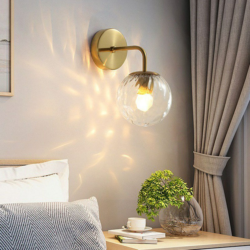 Spherical Wall Mount Light Simple Rippled Glass 1 Head Bedroom Reading Wall Lamp Clearhalo 'Cast Iron' 'Glass' 'Industrial' 'Modern wall lights' 'Modern' 'Tiffany' 'Traditional wall lights' 'Wall Lamps & Sconces' 'Wall Lights' Lighting' 2254416