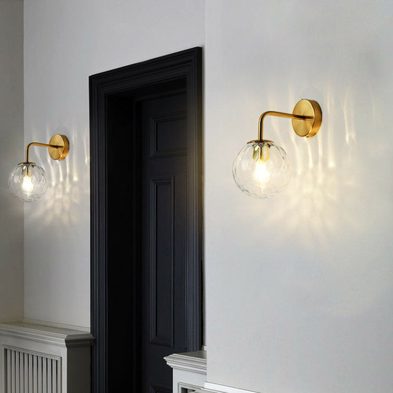 Spherical Wall Mount Light Simple Rippled Glass 1 Head Bedroom Reading Wall Lamp Clearhalo 'Cast Iron' 'Glass' 'Industrial' 'Modern wall lights' 'Modern' 'Tiffany' 'Traditional wall lights' 'Wall Lamps & Sconces' 'Wall Lights' Lighting' 2254418