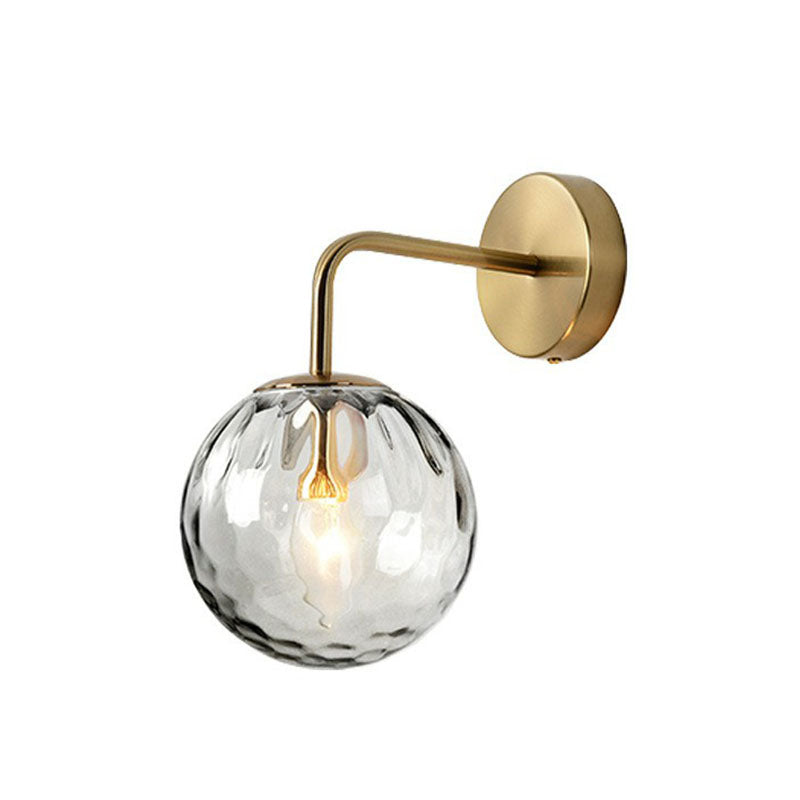 Spherical Wall Mount Light Simple Rippled Glass 1 Head Bedroom Reading Wall Lamp Clearhalo 'Cast Iron' 'Glass' 'Industrial' 'Modern wall lights' 'Modern' 'Tiffany' 'Traditional wall lights' 'Wall Lamps & Sconces' 'Wall Lights' Lighting' 2254420