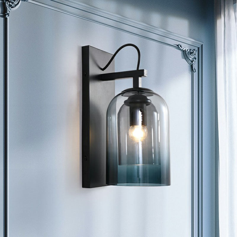 2-Shade Sconce Lighting Fixture Modern Gradient Glass 1 Bulb Black Wall Mounted Lamp Black Clearhalo 'Cast Iron' 'Glass' 'Industrial' 'Modern wall lights' 'Modern' 'Tiffany' 'Traditional wall lights' 'Wall Lamps & Sconces' 'Wall Lights' Lighting' 2254427
