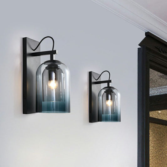 2-Shade Sconce Lighting Fixture Modern Gradient Glass 1 Bulb Black Wall Mounted Lamp Clearhalo 'Cast Iron' 'Glass' 'Industrial' 'Modern wall lights' 'Modern' 'Tiffany' 'Traditional wall lights' 'Wall Lamps & Sconces' 'Wall Lights' Lighting' 2254428