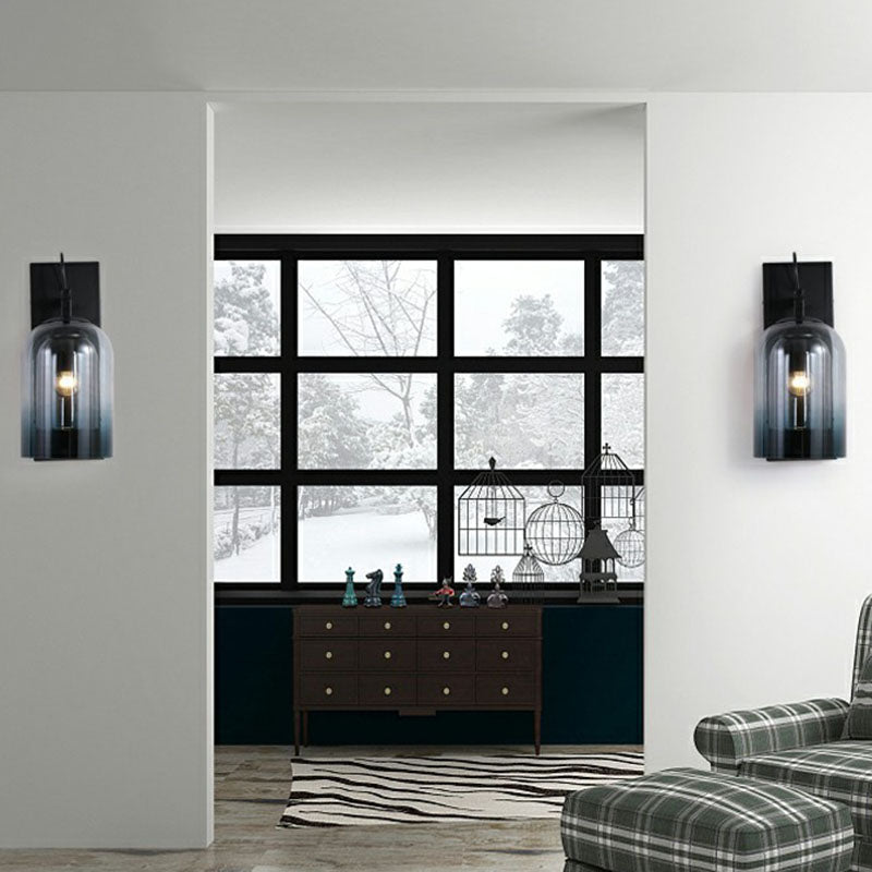 2-Shade Sconce Lighting Fixture Modern Gradient Glass 1 Bulb Black Wall Mounted Lamp Clearhalo 'Cast Iron' 'Glass' 'Industrial' 'Modern wall lights' 'Modern' 'Tiffany' 'Traditional wall lights' 'Wall Lamps & Sconces' 'Wall Lights' Lighting' 2254430