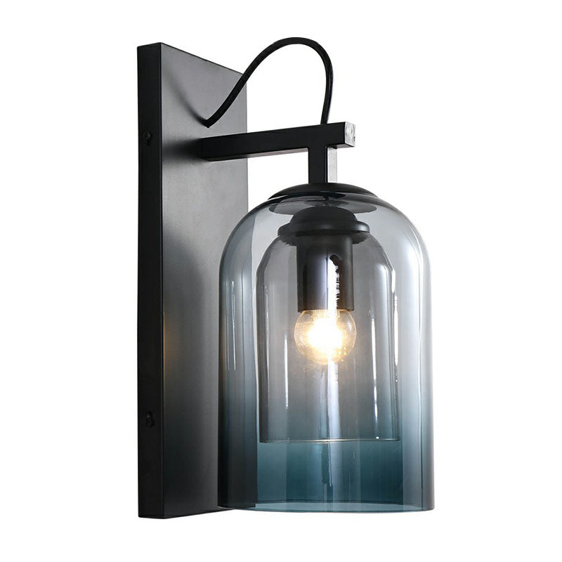 2-Shade Sconce Lighting Fixture Modern Gradient Glass 1 Bulb Black Wall Mounted Lamp Clearhalo 'Cast Iron' 'Glass' 'Industrial' 'Modern wall lights' 'Modern' 'Tiffany' 'Traditional wall lights' 'Wall Lamps & Sconces' 'Wall Lights' Lighting' 2254431