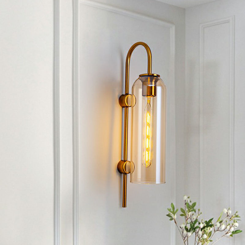 Elongated Dome Wall Sconce Light Post-Modern Glass 1-Light Corridor Wall Lamp with Gooseneck Arm Clearhalo 'Cast Iron' 'Glass' 'Industrial' 'Modern wall lights' 'Modern' 'Tiffany' 'Traditional wall lights' 'Wall Lamps & Sconces' 'Wall Lights' Lighting' 2254440