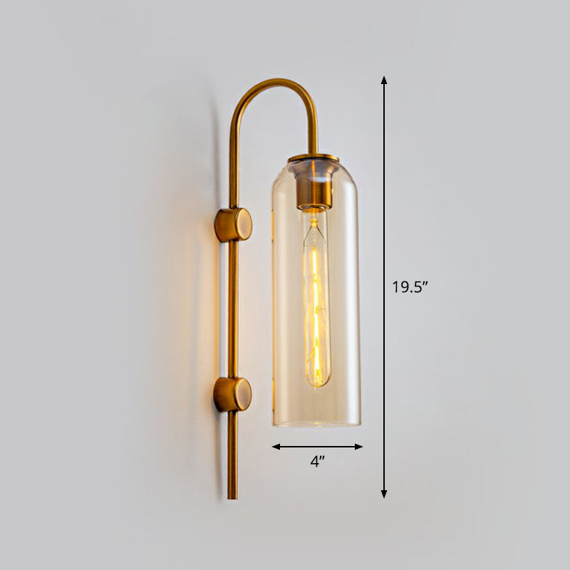 Elongated Dome Wall Sconce Light Post-Modern Glass 1-Light Corridor Wall Lamp with Gooseneck Arm Cognac Clearhalo 'Cast Iron' 'Glass' 'Industrial' 'Modern wall lights' 'Modern' 'Tiffany' 'Traditional wall lights' 'Wall Lamps & Sconces' 'Wall Lights' Lighting' 2254446