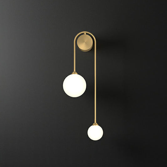 Opal Glass Ball Wall Mounted Lighting Designer 2 Heads Gold Finish Sconce Fixture for Living Room Gold Clearhalo 'Cast Iron' 'Glass' 'Industrial' 'Modern wall lights' 'Modern' 'Tiffany' 'Traditional wall lights' 'Wall Lamps & Sconces' 'Wall Lights' Lighting' 2254450