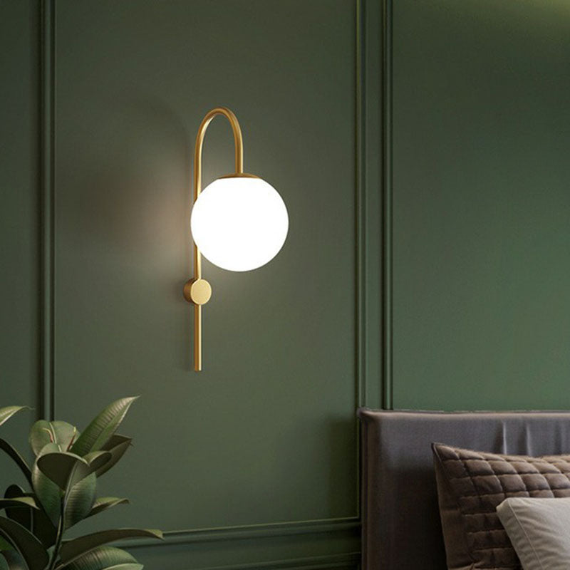 Cream Glass Globe Wall Lamp Sconce Postmodern 1-Bulb Wall Lighting with Gooseneck Arm in Gold Gold Clearhalo 'Cast Iron' 'Glass' 'Industrial' 'Modern wall lights' 'Modern' 'Tiffany' 'Traditional wall lights' 'Wall Lamps & Sconces' 'Wall Lights' Lighting' 2254455
