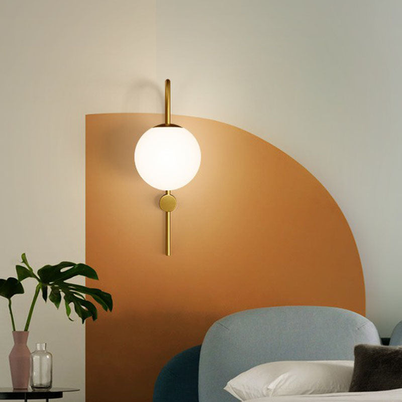Cream Glass Globe Wall Lamp Sconce Postmodern 1-Bulb Wall Lighting with Gooseneck Arm in Gold Clearhalo 'Cast Iron' 'Glass' 'Industrial' 'Modern wall lights' 'Modern' 'Tiffany' 'Traditional wall lights' 'Wall Lamps & Sconces' 'Wall Lights' Lighting' 2254457
