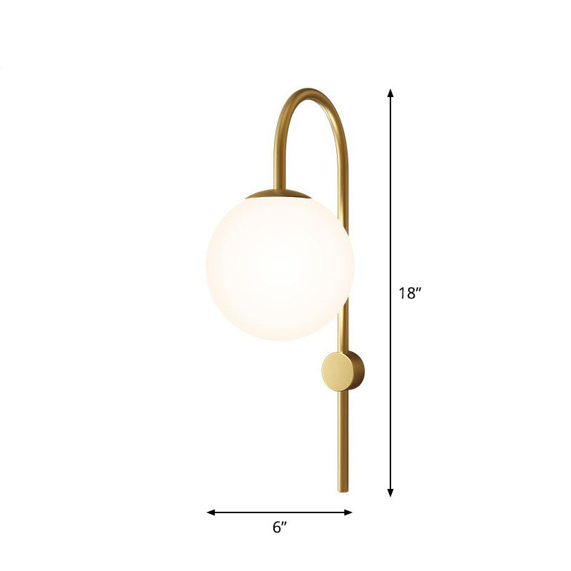 Cream Glass Globe Wall Lamp Sconce Postmodern 1-Bulb Wall Lighting with Gooseneck Arm in Gold Clearhalo 'Cast Iron' 'Glass' 'Industrial' 'Modern wall lights' 'Modern' 'Tiffany' 'Traditional wall lights' 'Wall Lamps & Sconces' 'Wall Lights' Lighting' 2254459