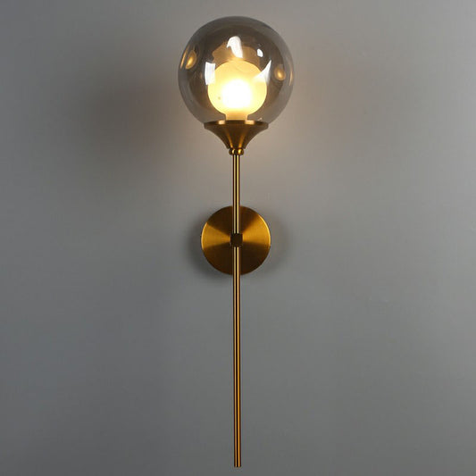 Nordic Ball Shaped Wall Light Glass 1-Bulb Entryway Sconce Lighting with Brass Pencil Arm Smoke Gray Clearhalo 'Cast Iron' 'Glass' 'Industrial' 'Modern wall lights' 'Modern' 'Tiffany' 'Traditional wall lights' 'Wall Lamps & Sconces' 'Wall Lights' Lighting' 2254487