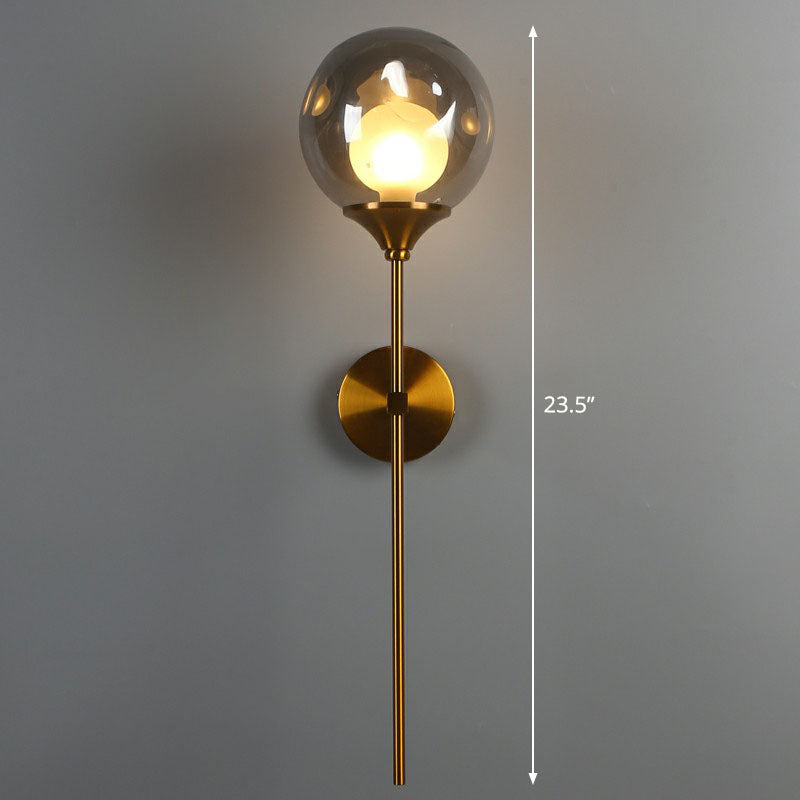 Nordic Ball Shaped Wall Light Glass 1-Bulb Entryway Sconce Lighting with Brass Pencil Arm Clearhalo 'Cast Iron' 'Glass' 'Industrial' 'Modern wall lights' 'Modern' 'Tiffany' 'Traditional wall lights' 'Wall Lamps & Sconces' 'Wall Lights' Lighting' 2254488