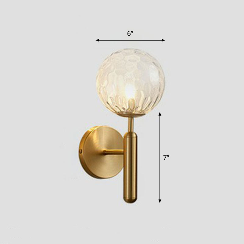 Glass Ball Mini Wall Light Kit Postmodern Single-Bulb Sconce Lighting Fixture for Bedroom Gold Clear Clearhalo 'Cast Iron' 'Glass' 'Industrial' 'Modern wall lights' 'Modern' 'Tiffany' 'Traditional wall lights' 'Wall Lamps & Sconces' 'Wall Lights' Lighting' 2254507