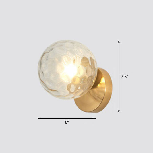 Postmodern Style Ball Wall Sconce Lamp Glass 1 Head Stairway Wall Lighting in Gold Gold Clear A Clearhalo 'Cast Iron' 'Glass' 'Industrial' 'Modern wall lights' 'Modern' 'Tiffany' 'Traditional wall lights' 'Wall Lamps & Sconces' 'Wall Lights' Lighting' 2254513