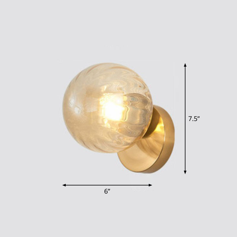 Postmodern Style Ball Wall Sconce Lamp Glass 1 Head Stairway Wall Lighting in Gold Gold Amber B Clearhalo 'Cast Iron' 'Glass' 'Industrial' 'Modern wall lights' 'Modern' 'Tiffany' 'Traditional wall lights' 'Wall Lamps & Sconces' 'Wall Lights' Lighting' 2254514