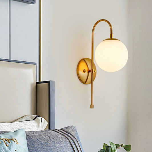 Gooseneck Restaurant Wall Lighting Ideas Metal 1-Light Minimalist Wall Sconce with Ball Glass Shade Clearhalo 'Cast Iron' 'Glass' 'Industrial' 'Modern wall lights' 'Modern' 'Tiffany' 'Traditional wall lights' 'Wall Lamps & Sconces' 'Wall Lights' Lighting' 2254521