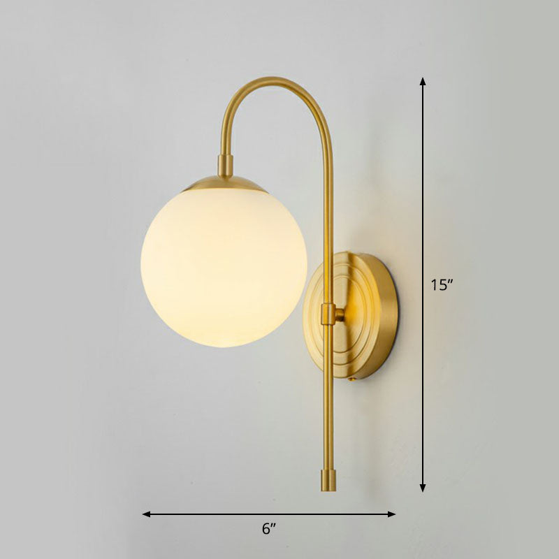 Gooseneck Restaurant Wall Lighting Ideas Metal 1-Light Minimalist Wall Sconce with Ball Glass Shade Gold White Clearhalo 'Cast Iron' 'Glass' 'Industrial' 'Modern wall lights' 'Modern' 'Tiffany' 'Traditional wall lights' 'Wall Lamps & Sconces' 'Wall Lights' Lighting' 2254522