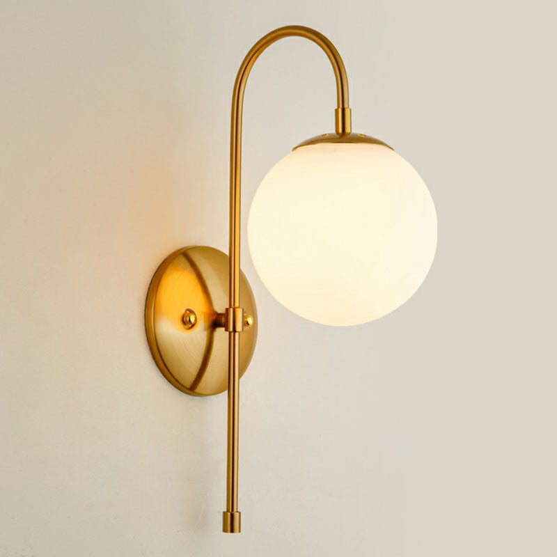 Gooseneck Restaurant Wall Lighting Ideas Metal 1-Light Minimalist Wall Sconce with Ball Glass Shade Clearhalo 'Cast Iron' 'Glass' 'Industrial' 'Modern wall lights' 'Modern' 'Tiffany' 'Traditional wall lights' 'Wall Lamps & Sconces' 'Wall Lights' Lighting' 2254524
