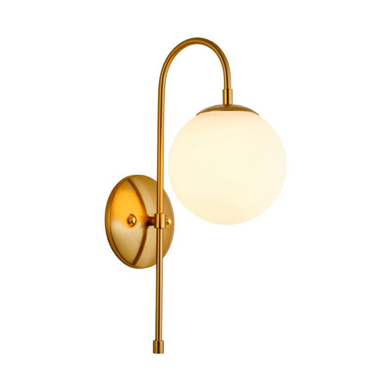Gooseneck Restaurant Wall Lighting Ideas Metal 1-Light Minimalist Wall Sconce with Ball Glass Shade Clearhalo 'Cast Iron' 'Glass' 'Industrial' 'Modern wall lights' 'Modern' 'Tiffany' 'Traditional wall lights' 'Wall Lamps & Sconces' 'Wall Lights' Lighting' 2254529