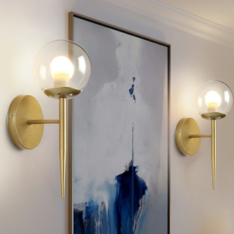 Torch Design Wall Sconce Minimalist Clear Ball Glass Single Corridor Wall Light Fixture Clearhalo 'Cast Iron' 'Glass' 'Industrial' 'Modern wall lights' 'Modern' 'Tiffany' 'Traditional wall lights' 'Wall Lamps & Sconces' 'Wall Lights' Lighting' 2254552