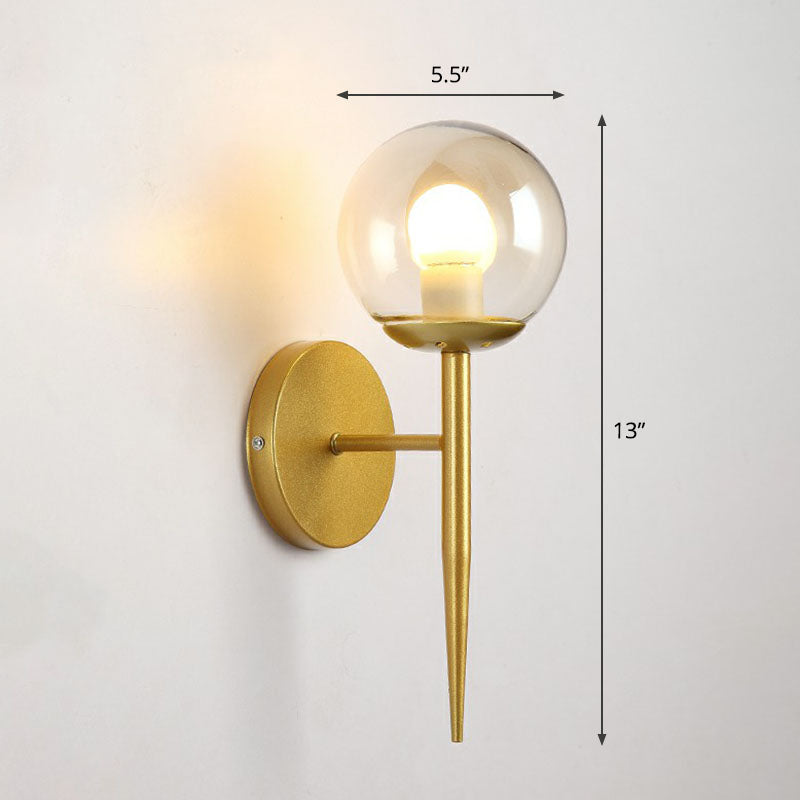 Torch Design Wall Sconce Minimalist Clear Ball Glass Single Corridor Wall Light Fixture Gold Clearhalo 'Cast Iron' 'Glass' 'Industrial' 'Modern wall lights' 'Modern' 'Tiffany' 'Traditional wall lights' 'Wall Lamps & Sconces' 'Wall Lights' Lighting' 2254553