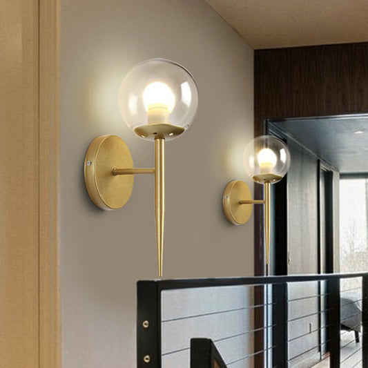 Torch Design Wall Sconce Minimalist Clear Ball Glass Single Corridor Wall Light Fixture Clearhalo 'Cast Iron' 'Glass' 'Industrial' 'Modern wall lights' 'Modern' 'Tiffany' 'Traditional wall lights' 'Wall Lamps & Sconces' 'Wall Lights' Lighting' 2254555