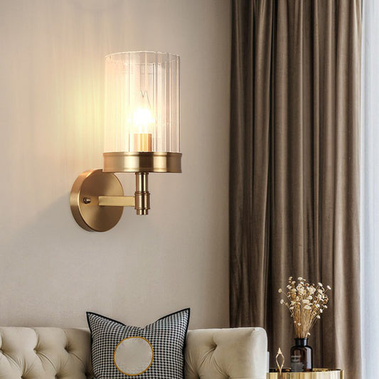 Cup Shaped Wall Light Sconce Simplicity Clear Glass 1 Head Gold Finish Wall Mount Light Gold Clearhalo 'Cast Iron' 'Glass' 'Industrial' 'Modern wall lights' 'Modern' 'Tiffany' 'Traditional wall lights' 'Wall Lamps & Sconces' 'Wall Lights' Lighting' 2254558