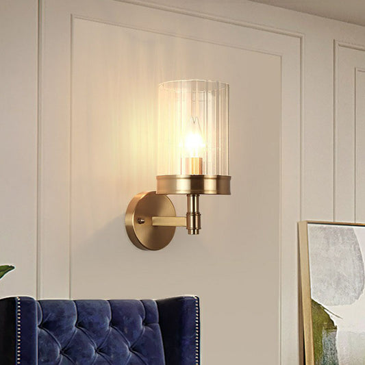 Cup Shaped Wall Light Sconce Simplicity Clear Glass 1 Head Gold Finish Wall Mount Light Clearhalo 'Cast Iron' 'Glass' 'Industrial' 'Modern wall lights' 'Modern' 'Tiffany' 'Traditional wall lights' 'Wall Lamps & Sconces' 'Wall Lights' Lighting' 2254559