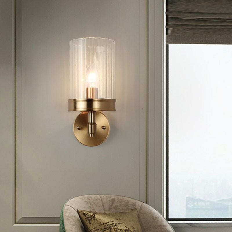 Cup Shaped Wall Light Sconce Simplicity Clear Glass 1 Head Gold Finish Wall Mount Light Clearhalo 'Cast Iron' 'Glass' 'Industrial' 'Modern wall lights' 'Modern' 'Tiffany' 'Traditional wall lights' 'Wall Lamps & Sconces' 'Wall Lights' Lighting' 2254560